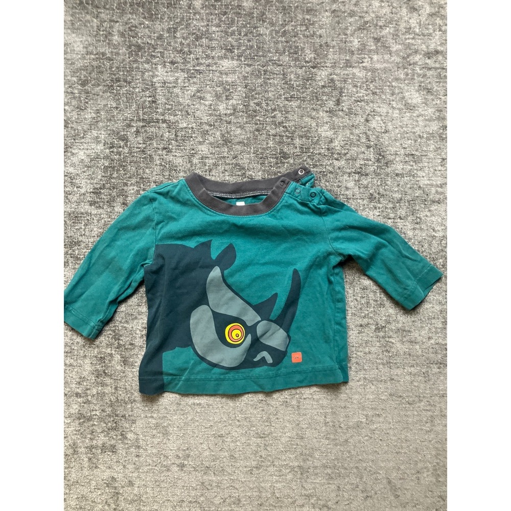 Tea Collection T-Shirt Baby Boys 6-12M Green Rhino Graphic Long Sleeve Side Snap